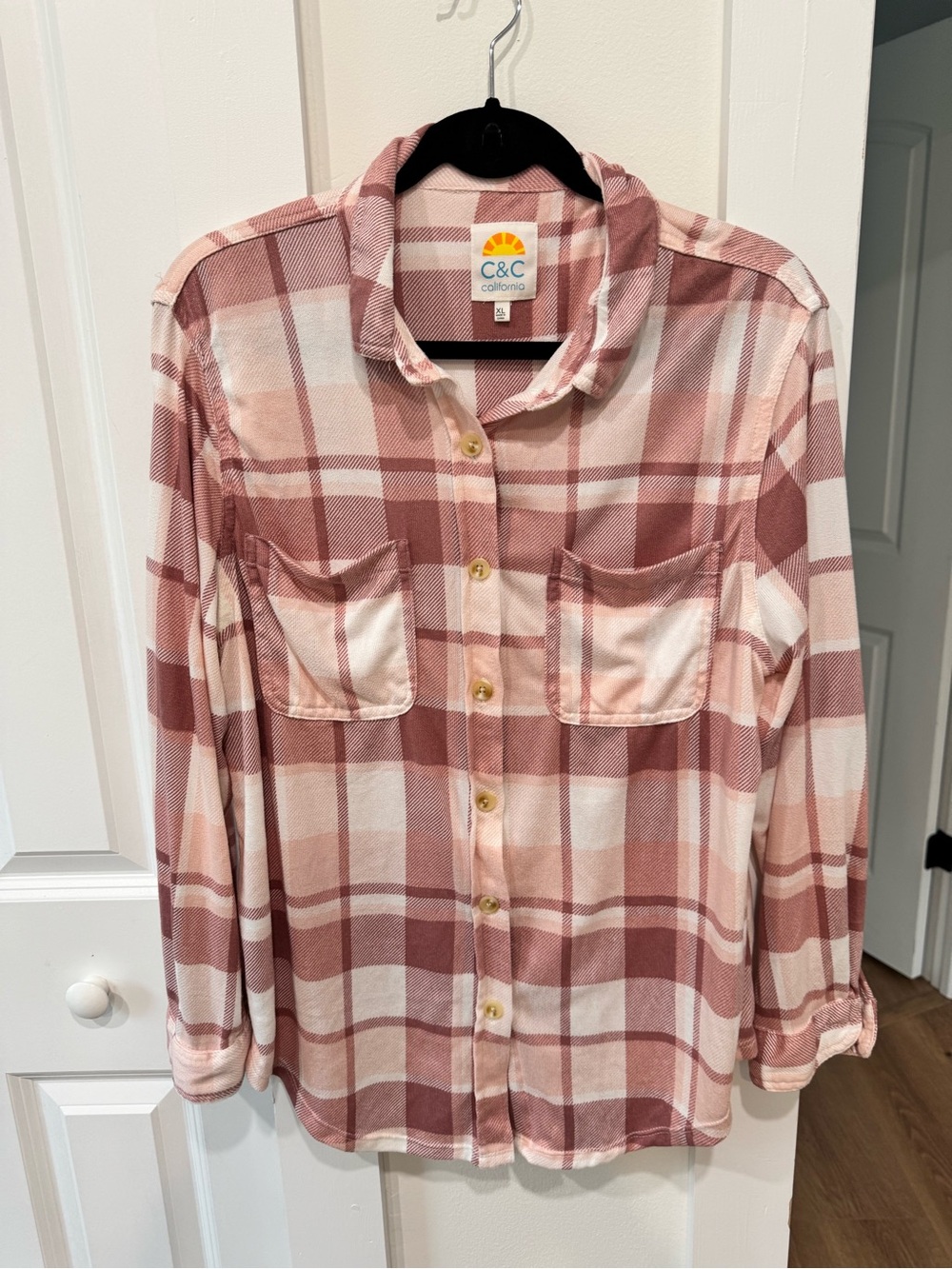 C&C California Dusty Pink Plaid Button Shirt